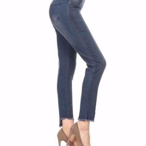 Blue Distressed-Cuff Denim Jeggings - Women